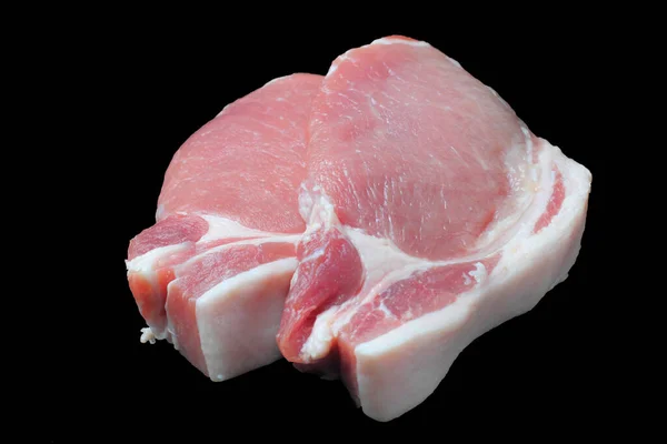 Cijfers Van Rauwe Varkenssteak Close Zwarte Achtergrond Isoleren — Stockfoto