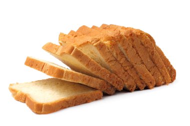 Sandviç ve tost için dilimlenmiş ekmek, yakın plan, beyaz arkaplan, kopyalama alanı, izole et.