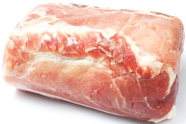 Pedaço Carne Porco Crua Closeup Fundo Branco Isolar — Fotografia de Stock