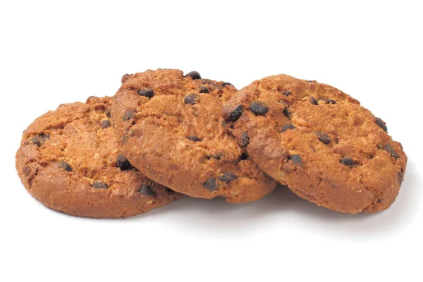 Hemlagade Havregryn Cookies Med Choklad Chips Närbild Vit Bakgrund Isolat — Stockfoto