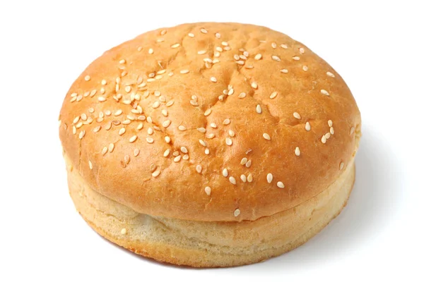 Sesambroodje Voor Hamburger Cheeseburger Close Witte Achtergrond Isoleren — Stockfoto