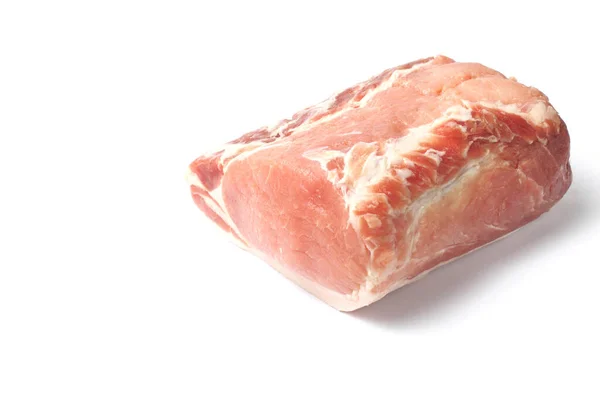 Trozo Carne Cerdo Cruda Cerca Sobre Fondo Blanco Espacio Para —  Fotos de Stock