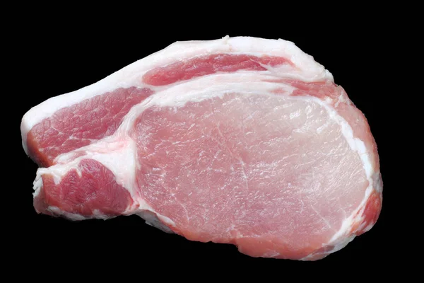 Stücke Rohes Schweinesteak Nahaufnahme Schwarzer Hintergrund Isoliert — Stockfoto