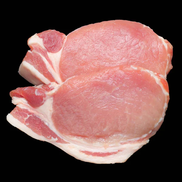 Bifteck Viande Porc Cru Gros Plan Sur Fond Noir Vue — Photo