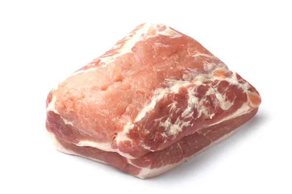 Rohes Schweinefleisch Ein Großes Stück Nahaufnahme Auf Weißem Hintergrund Isoliert — Stockfoto