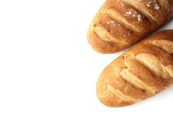 Hausgemachtes Weißbrot Oder Laib Nahaufnahme Weißer Hintergrund Draufsicht Kopierraum Flache — Stockfoto