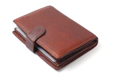 Erkek için deri cüzdan, yakın plan, beyaz arkaplan, izole,