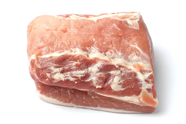 Rohes Schweinefleisch Ein Großes Stück Nahaufnahme Auf Weißem Hintergrund Isoliert — Stockfoto