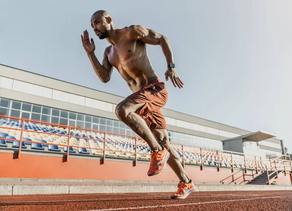 Atleta Corredor Africano Corriendo Pista Atletismo Estadio — Foto de Stock