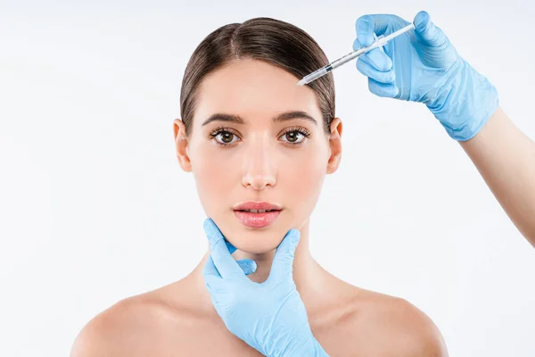 Plastic Surgery Clinic Beautiful Woman Gets Injection Her Face — Stock Photo, Image