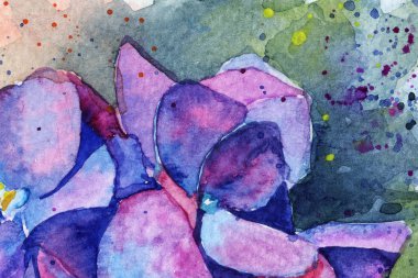 İlkbaharda suluboya çiçeklerde ortanca