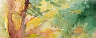 Suluboya arka plan. Yapraklar ve çimenler Yeşillik. Lekeler.