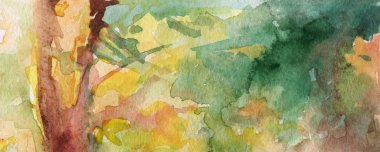 Suluboya arka plan. Yapraklar ve çimenler Yeşillik. Lekeler.