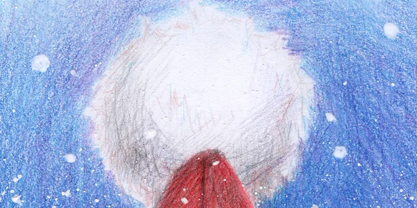 Kapelusz Świętego Mikołaja Ilustracja Tła Śniegu Kolorowych Ołówków Boże Narodzenie — Zdjęcie stockowe