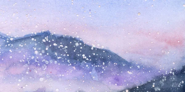 Лес Тумане Холмы Голубое Небо Акварель Снег Зима — стоковое фото