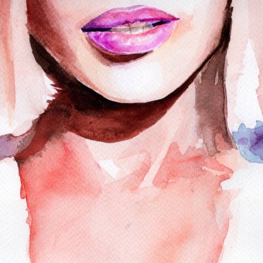 mor ruj. dudaklar suluboya