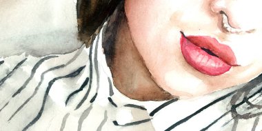 lips girls watercolor. model