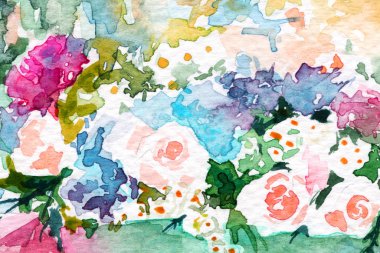 flowers in the garden roses. hydrangea. sunny. spring Summer . watercolor