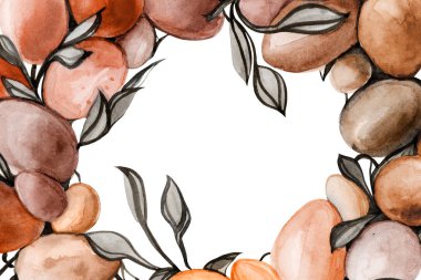 wreath. Happy Easter. postcard. background. multi-colored eggs. leaves. Spring. watercolor