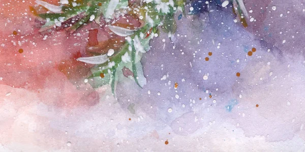 Vánoční Větvička Sněhu Akvarel — Stock fotografie