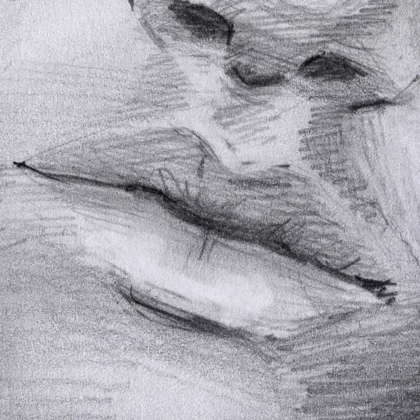 Губы Девушки Нос Набросок Лица Рисование Карандашных Штрихов — стоковое фото