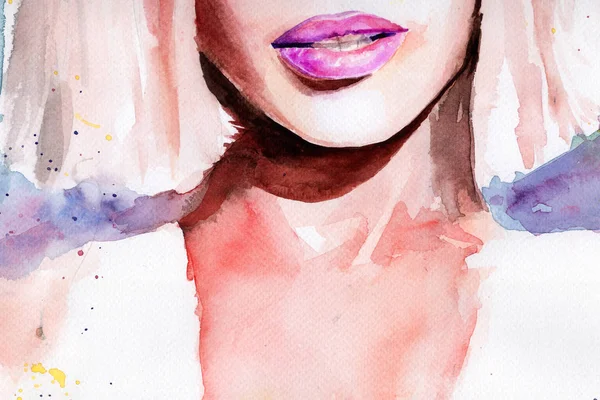 Purple Lipstick Lips Watercolor — Stock Photo, Image