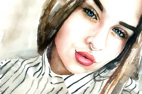 Portrait Girl Watercolor Model — Stock Photo, Image