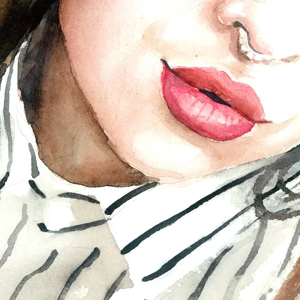 Labios Niñas Acuarela Modelo —  Fotos de Stock