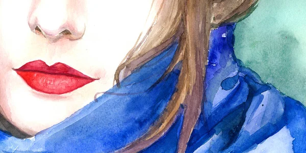 lips girls watercolor. model