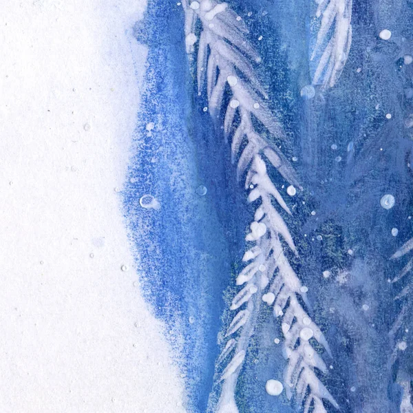 Зимові Гілки Холодному Снігу Сніжинки Голки Мороз Акварель Різдво Щасливі — стокове фото