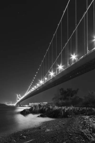 Ponte di Tsing Ma a Hiong Kong di notte — Foto Stock