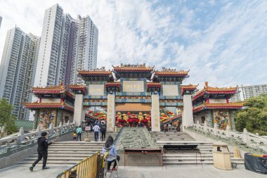Hong Kong, Çin - 01 Mart 2018: Wong Tai Sin Temple Kowloon Hong Kong şehir içinde ziyaret turist