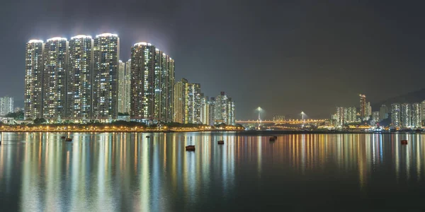 Panorama of harbor of Hong Kong city at night — Stock Photo, Image