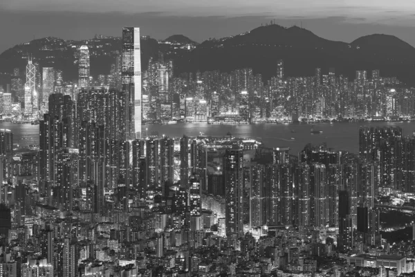 Veduta aerea della città di Hong Kong al tramonto — Foto Stock