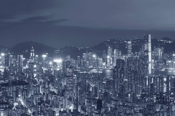 Panorama of aerial view of Hong Kong city at dusk — Stock Photo, Image