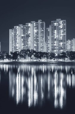 Highrise Hong Kong şehir konut binada gece