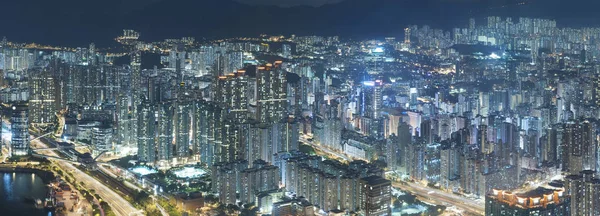 Panorama Der Nächtlichen Szene Aus Der Luft Von Hongkong Stadt — Stockfoto
