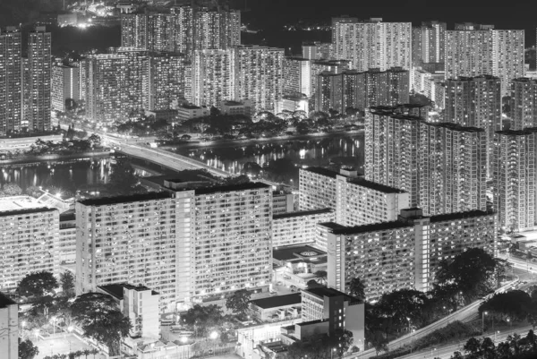 Aerial view of residential district of Hong Kong City at night — Stock Photo, Image