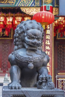 Hong Kong Wong Tai Sin Tapınağı'nda Çin Aslan heykeli, Çin. 