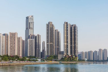 Skyline and harbor of downtown of Hong Kong city