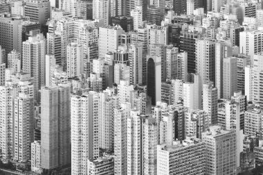 Hong Kong şehir merkezinin hava görüntüsü