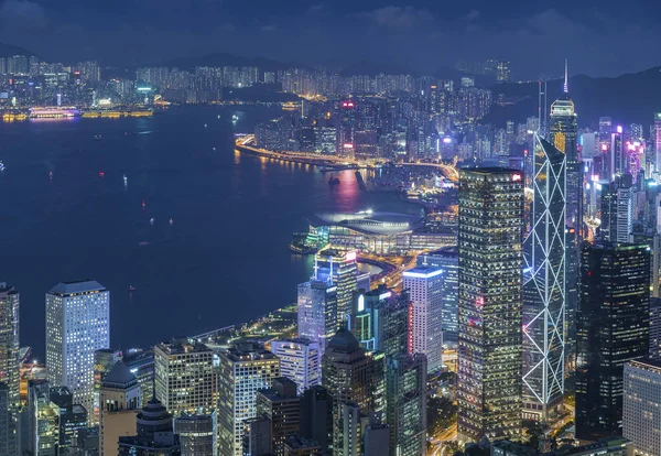 Hong Kong Victoria Limanının Gece Manzarası — Stok fotoğraf