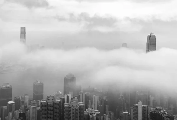 Skyline Del Puerto Victoria Ciudad Hong Kong Niebla —  Fotos de Stock