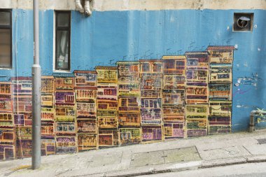 Hong Kong şehrindeki eski renkli cadde.
