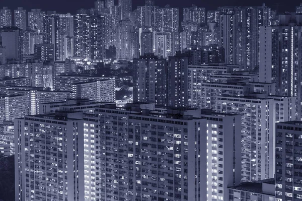 Edificios Residenciales Abarrotados Ciudad Hong Kong Por Noche —  Fotos de Stock