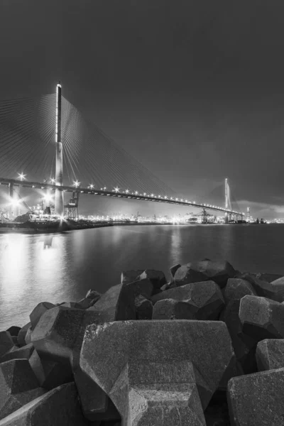 Puente Colgante Puerto Hong Kong Por Noche —  Fotos de Stock