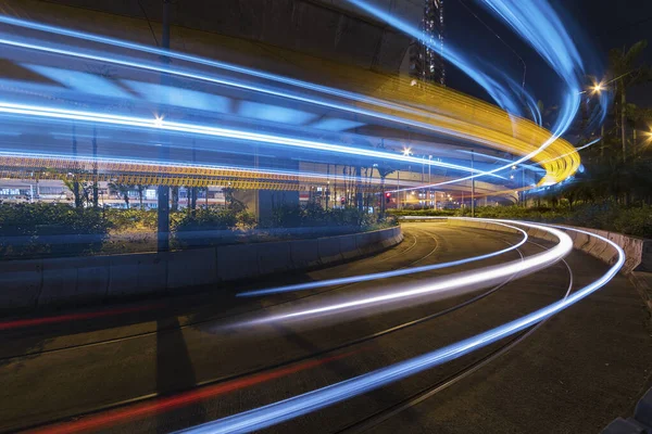 Sentieri Leggeri Auto Strada Centro Notte Contesto Del Traffico — Foto Stock