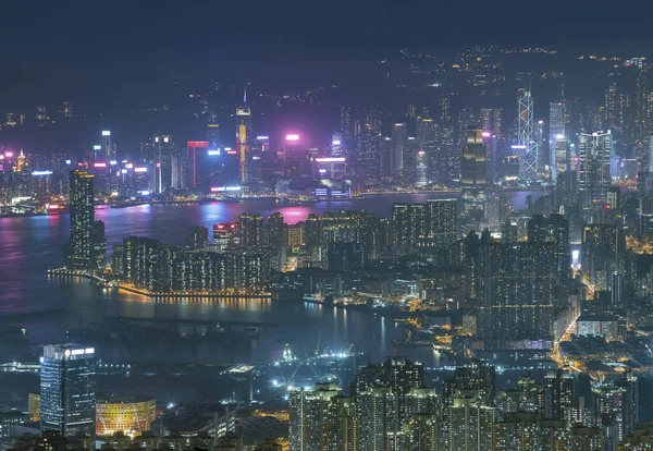 Luftaufnahme Der Stadt Hongkong Bei Nacht — Stockfoto