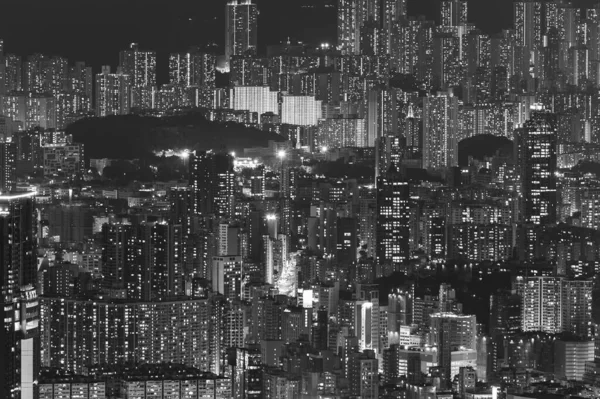 Νυχτερινή Σκηνή Της Κεραίας Άποψη Της Πόλης Του Χονγκ Κονγκ — Φωτογραφία Αρχείου