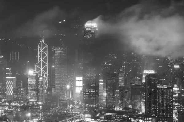 Skyline Ciudad Hong Kong Niebla Por Noche —  Fotos de Stock